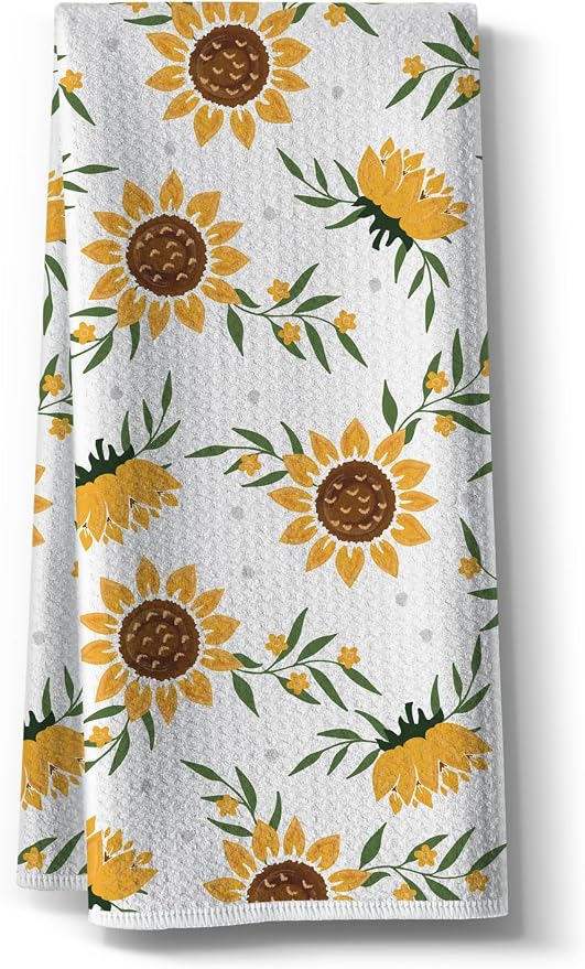 Sunny Kitchen Towels for Mom-Sunflower Absorbent Microfiber Dish Towel by Hcaredee