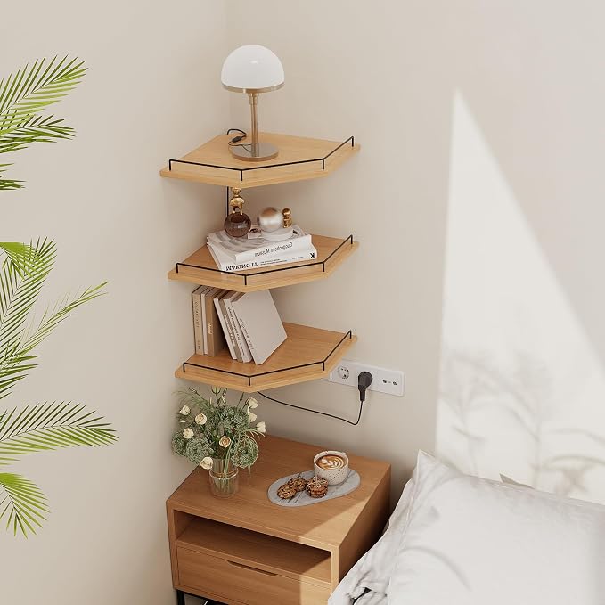 JJL Corner Shelf Wall Mounted, 12 Inches 3-Tier Floating Corner Shelf, Hexagon - Image 2