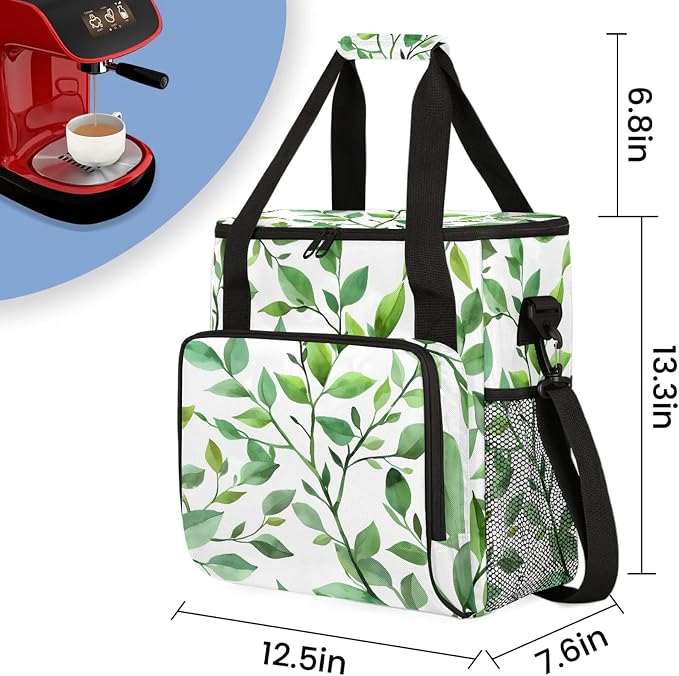 Eucalyptus Leaf Sage Green Spring Coffee Maker Carring Bag, Large Insulated - Image 2