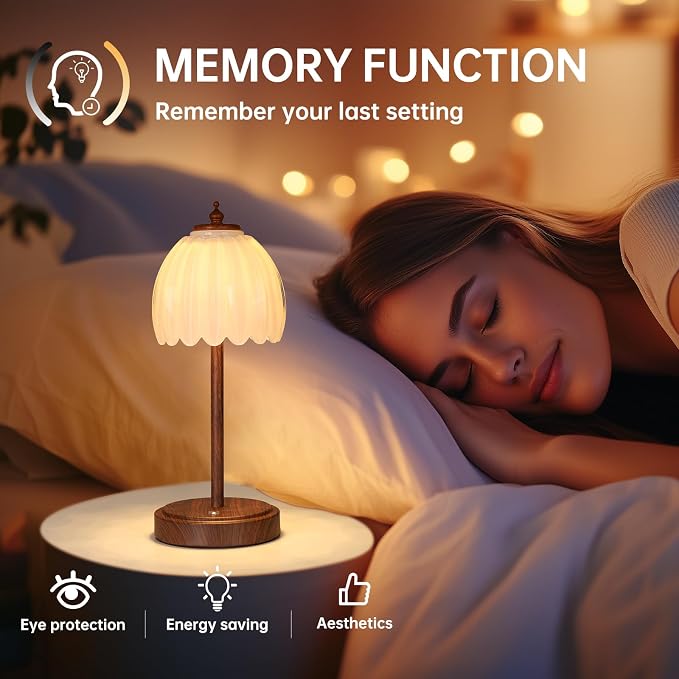Shenmoyl Tulip Table Lamp with 5200mAh Battery & Touch Control, Small Cordless - Image 8
