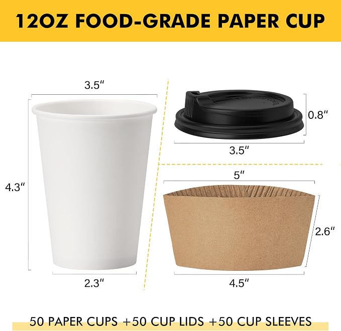 RACETOP 12 oz 500 Pack Disposable Paper Coffee Cups - Image 2