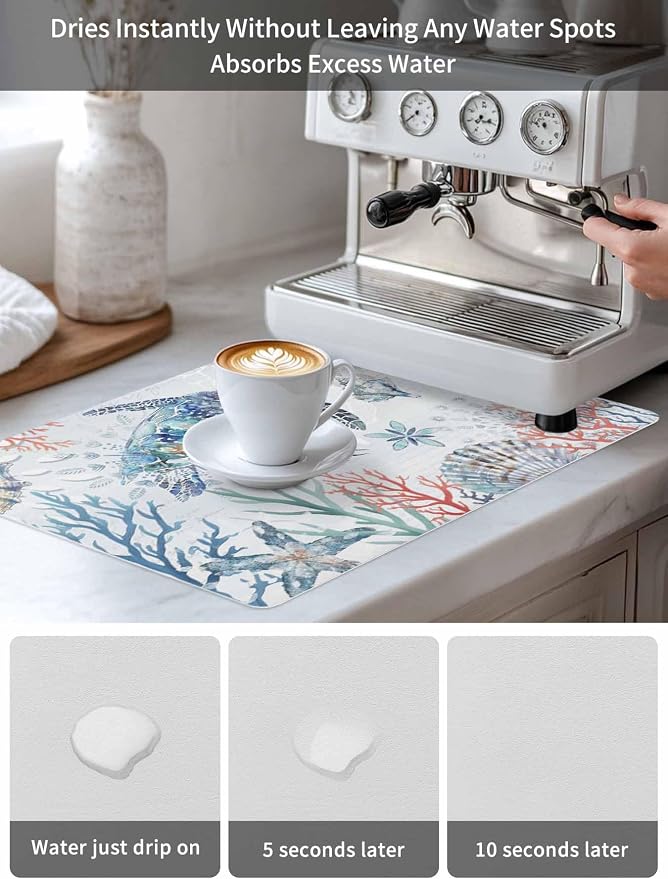 Blue Turtle Coffee Mat Large For Countertop Coffee Bar Accessories, Absorbent - Image 8