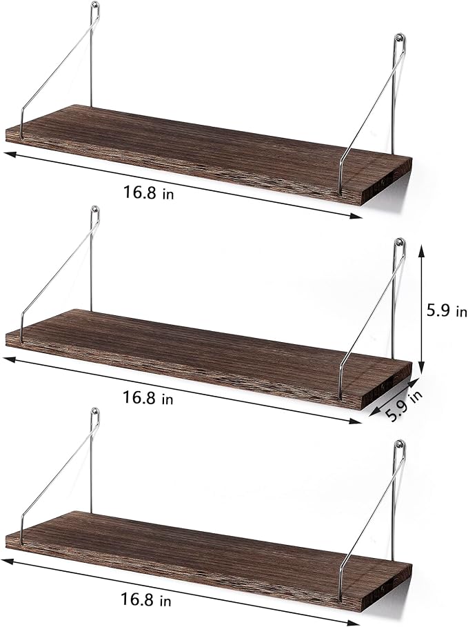 Floating Shelves Set of 3 Rustic Solid Wood Floating Shelf Wall Storage Shelves - Image 3