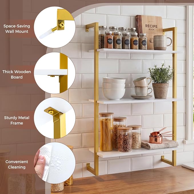 Giantex 3-Tier Wall-Mounted Bookshelf Set of 2, Modern Floating Storage Display - Image 6