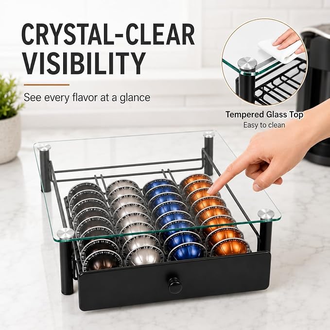 Tempered Glass Coffee Pod Drawer, Nespresso Vertuo Capsule Holder Organizer - Image 5
