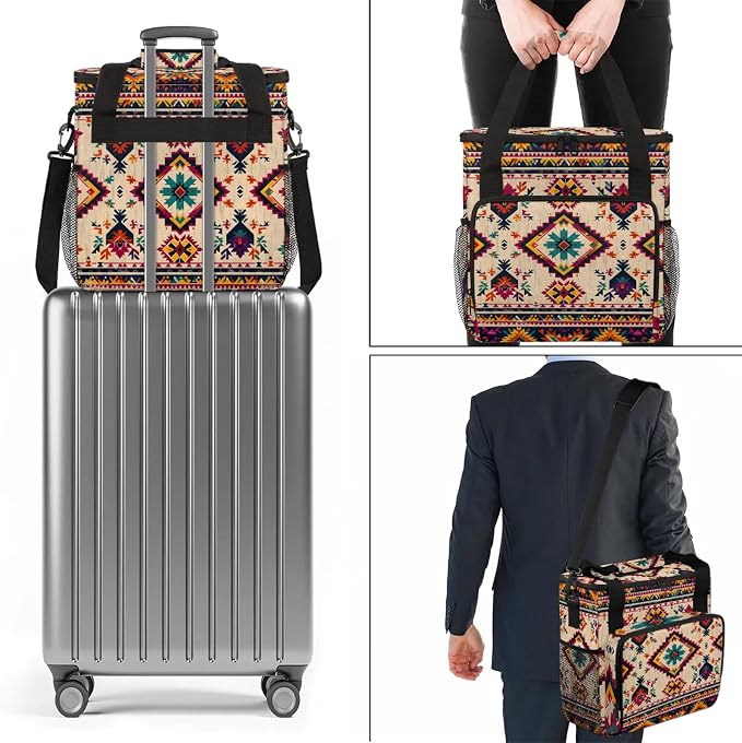 Ethnic Southwest Geometric Stripes Coffee Maker Carring Bag, Large Insulated - Image 7