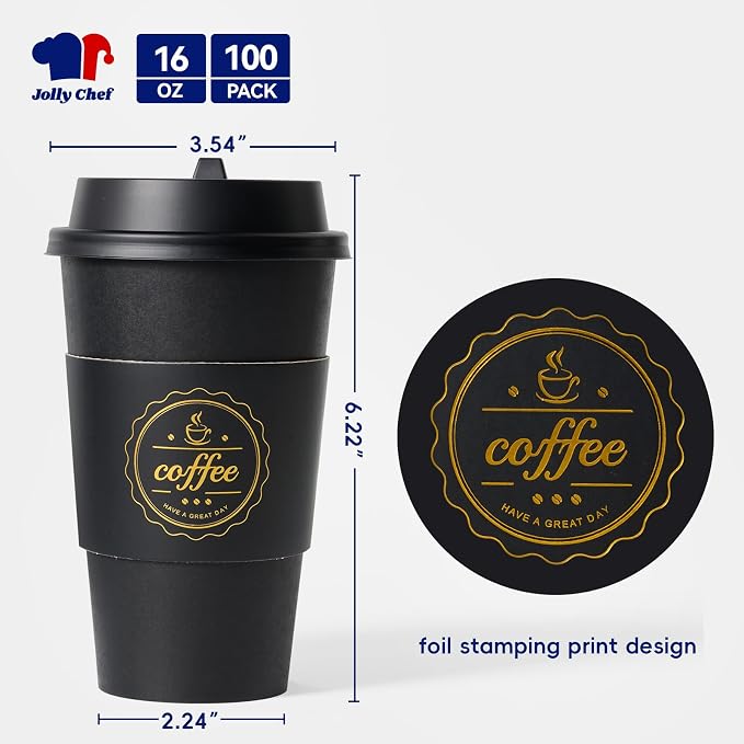 JOLLY CHEF 100 Pack 16 oz Disposable Paper Coffee Cups To Go Coffee Cups - Image 2