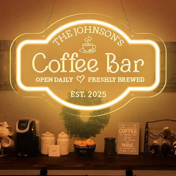 Large Personalized Coffee Bar Neon Sign, Dimmable Custom Coffee LED Neon Light by MinIeoh