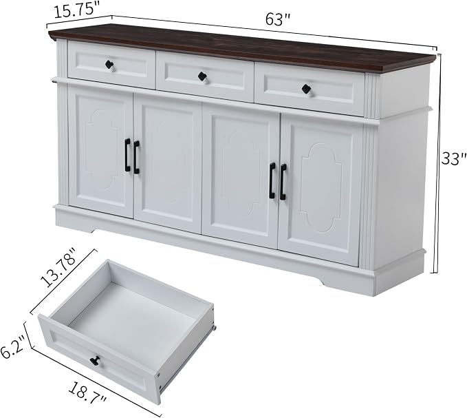LIDYUK 63" White Buffet Sideboard Cabinet - Image 2