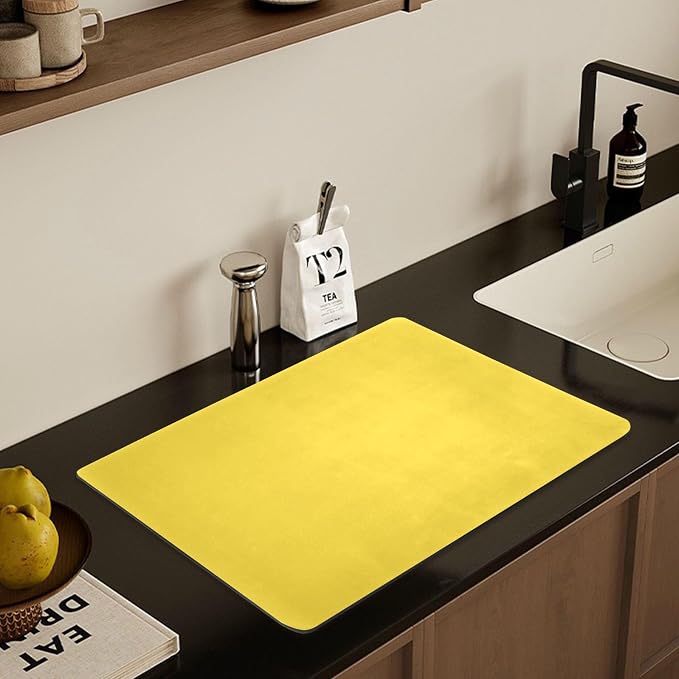 Sunny Yellow Dish Drying Mat for Kitchen Counter No-slip Rubber Bottom Coffee - Image 7