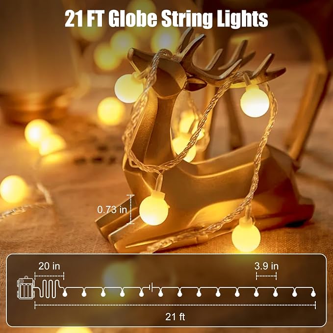 Minetom Battery Operated String Lights, 21FT 60 LED Globe Fairy Lights - Image 7