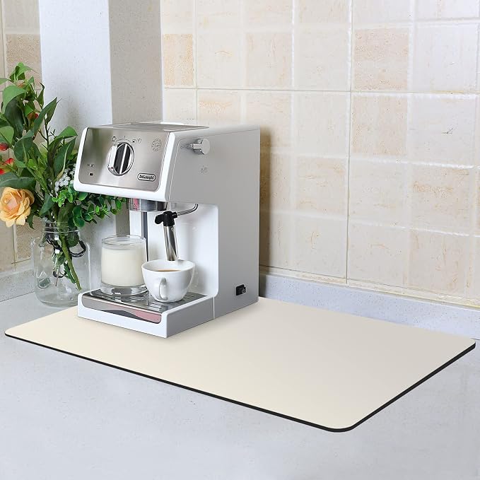 ZLR Coffee Bar Mat for Espresso Machine, Creamy | Absorbent Dish Drying Mat by ZLR