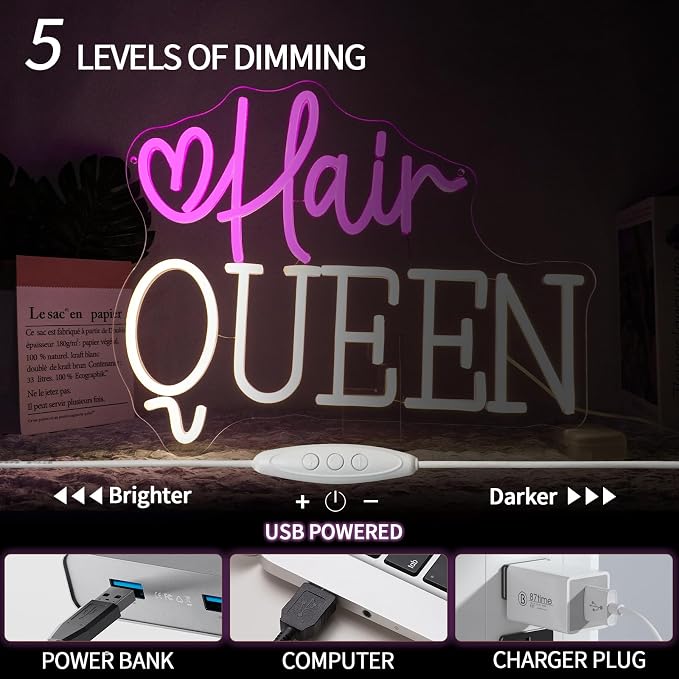 Hair Queen Neon Sign Dimmable Barber Shop Neon Light Sign - Image 4