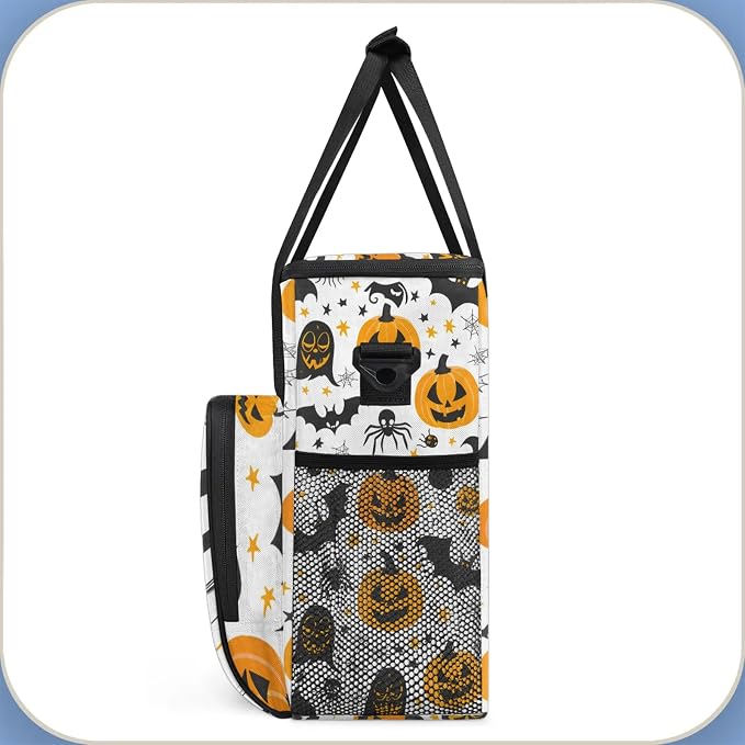 Halloween Pumpkin Bat Theme Coffee Maker Carring Bag, Large Insulated Storage - Image 4