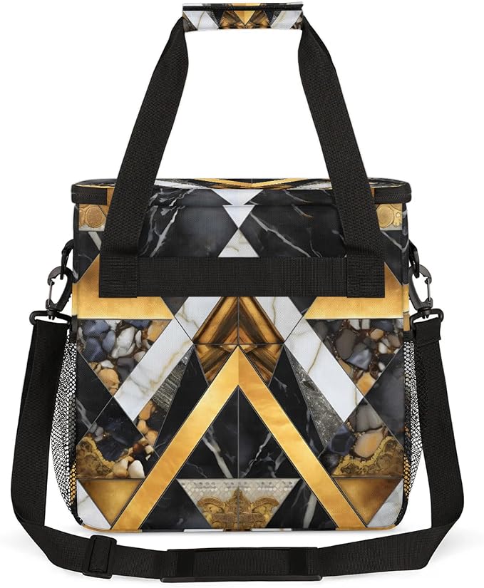 Gold Black Marble Geometric Coffee Maker Carring Bag, Large Insulated Storage - Image 6