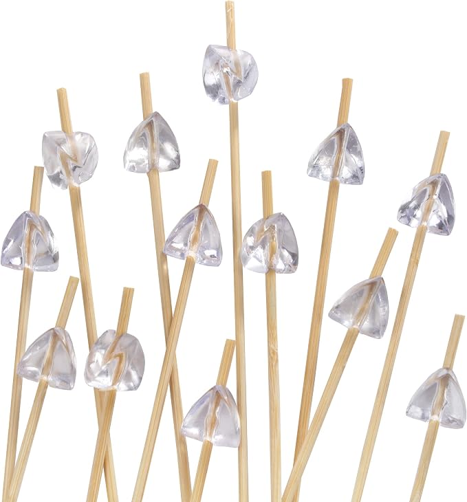 BambooMN 5.9" Decorative Acrylic Clear Gem End Bamboo Cocktail Fruit Sandwich by BambooMN