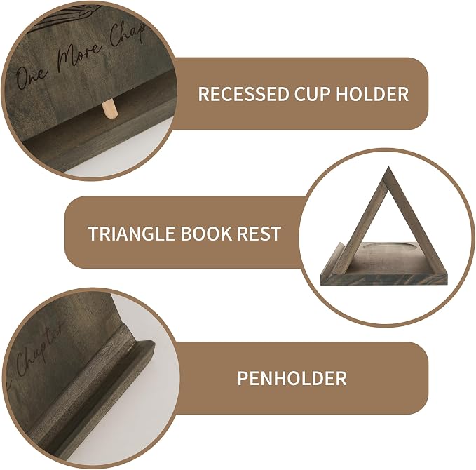 LITIVY Wooden Book Holder with Drink Holder, Wooden Triangle Bookmark Reading - Image 8