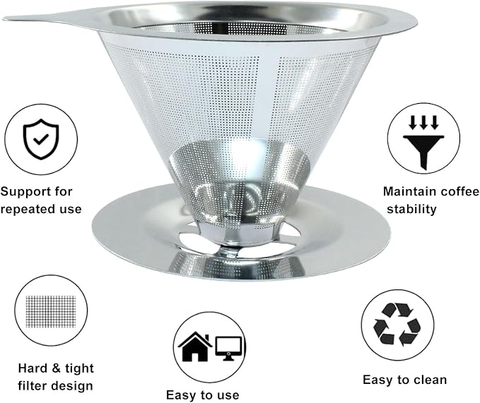 Waziaqoc Pour Over Coffee Dripper, Slow Drip Paperless Coffee Filter, Stainless - Image 2