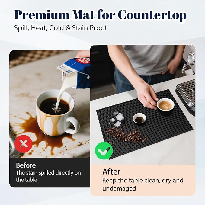 4 Pack Rubber Bar Mats for Countertop 18x12 Inch Black Silicone Bar Coffee Mat - Image 3