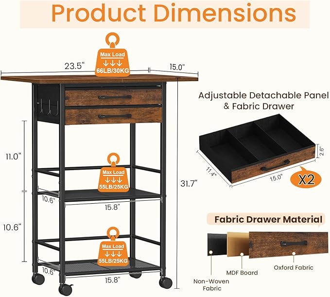 Snughome 5 Tier Rolling Coffee Cart - Image 2