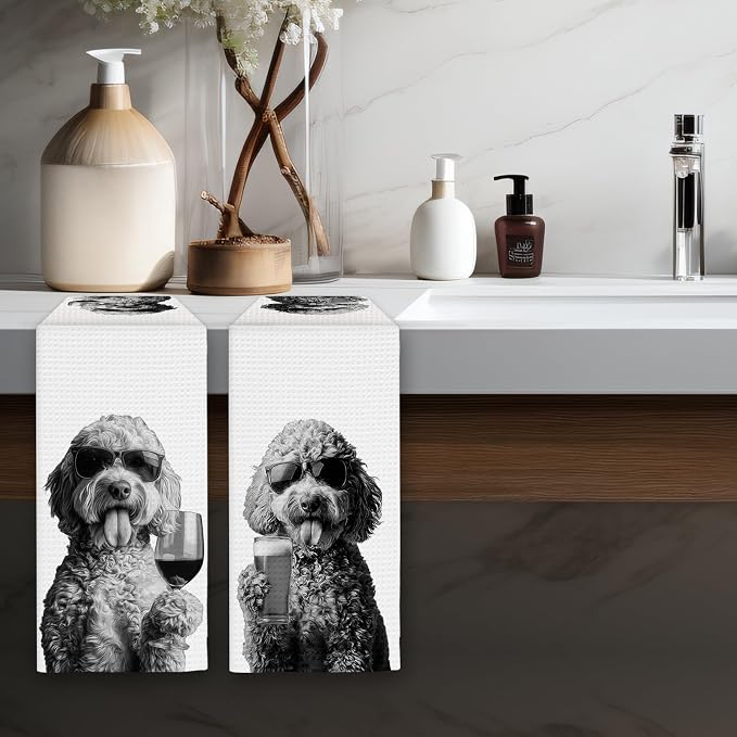 Goldendoodle Gifts Wine Kitchen Towels Set of 2, Funny Goldendoodle Wine Lover - Image 5