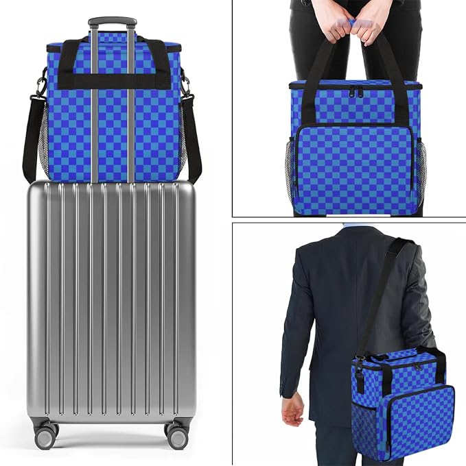 Checkerboard Blue Coffee Maker Carrying Bag, Waterproof Insulated Leakproof - Image 7