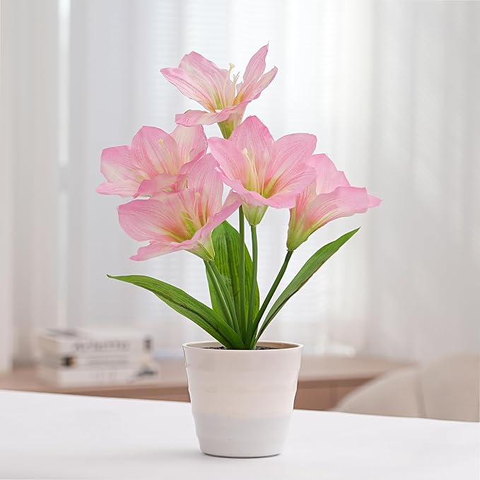Artificial Pink Lily Flower Lamp, LED Light - Image 2