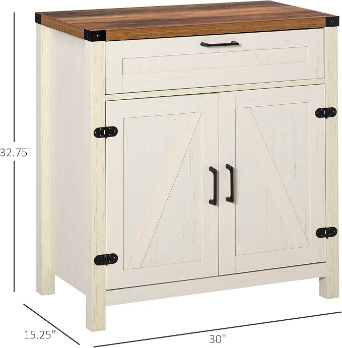 HOMCOM Sideboard with Storage Drawer, Modern Farmhouse Kitchen Cabinet with 2 - Image 3