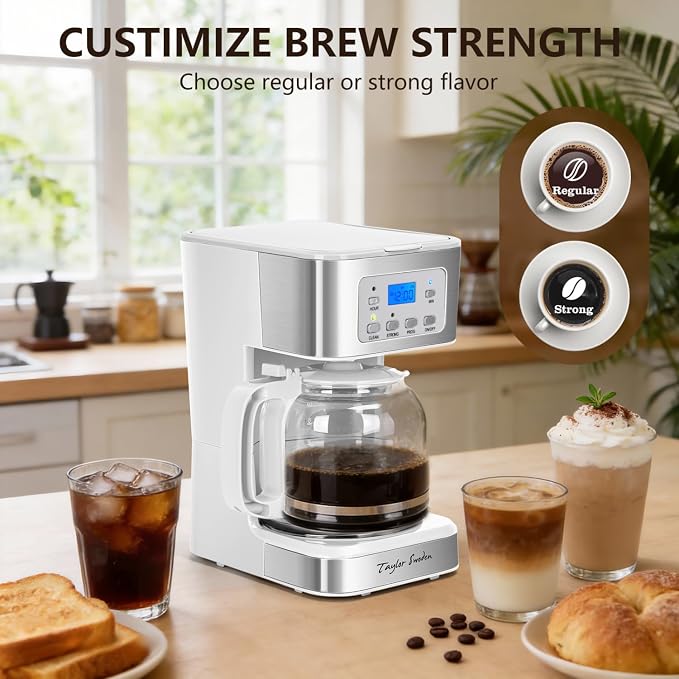 Taylor Swoden 12-Cup Programmable Coffee Maker, Regular & Strong Brew Drip - Image 4