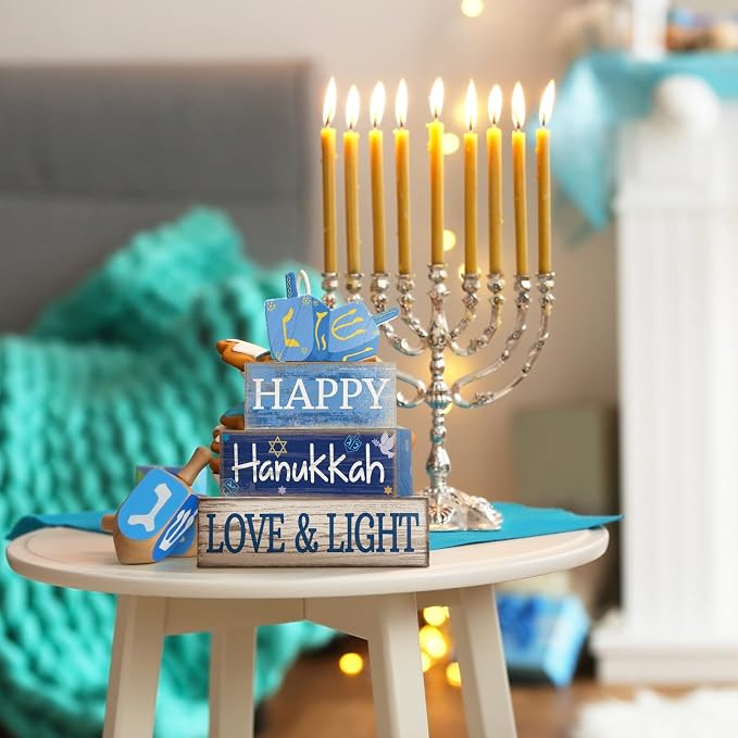 Lineshading 4 Pcs Hanukkah Table Decorations Chanukah Tiered Tray Decor Dreidel - Image 7