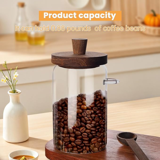 Glass Coffee Bean Storage Container, Wood Lid - Image 4