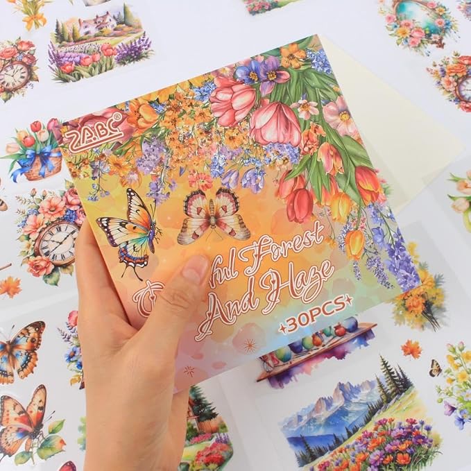 30 Sheets Precut Colorful Garden Landscape Stickers Book - Image 5