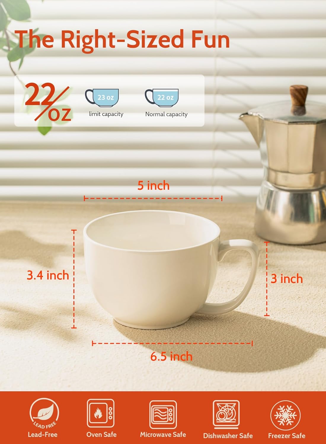 Sweese Porcelain 22oz Large Coffee Mugs Set of 4, Large Soup Mug with Handles Perfect for Coffee, Tea, Hot Chocolate, Microwave Safe, White