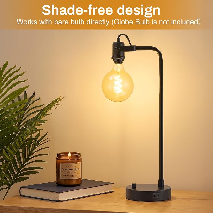 Black Table Lamp Set of 2 with USB A and C Ports, 180° Adjustable Stepless - Image 3