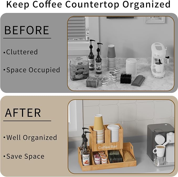 Coffee Station Organizer, Bamboo Coffee Bar Organizer - Image 3