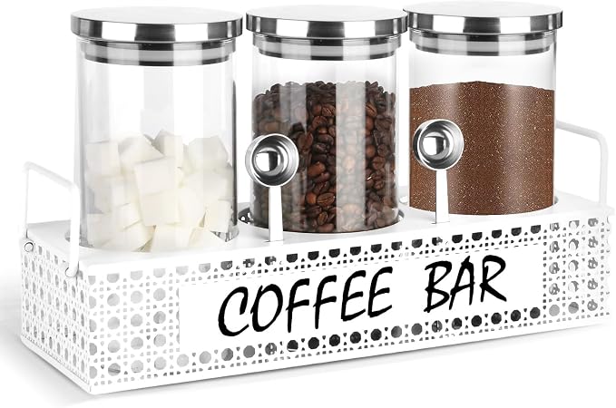 Glass Coffee Containers with Shelf 3x 47oz Coffee Station Organizer Glass by Unknown