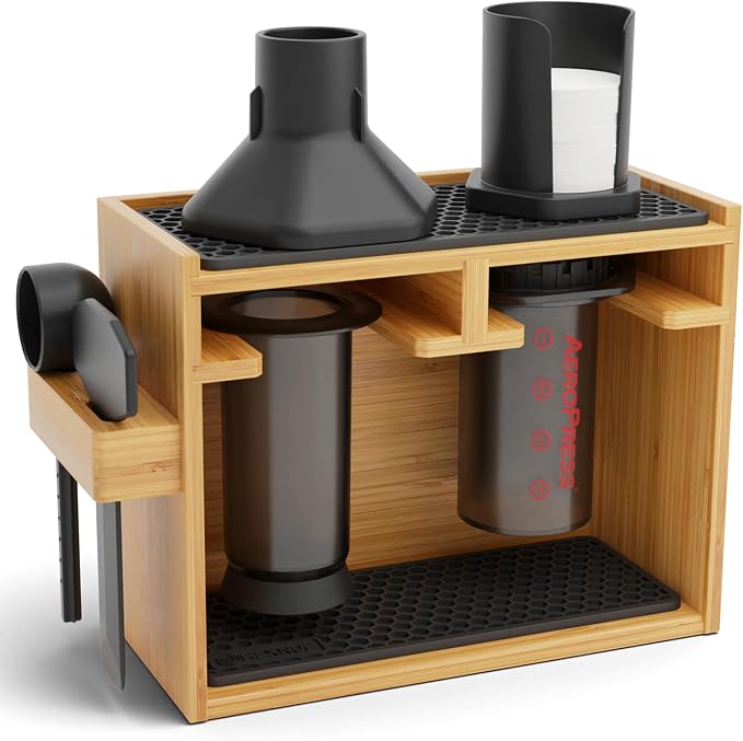 HEXNUB Organizer Stand for AeroPress Bamboo Coffee Caddy Original Black | by HEXNUB