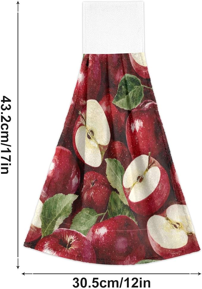 Red Apples Kitchen Hanging Towel 12 x 17 Inch Natural Tropical Fruits Leaves - Image 2