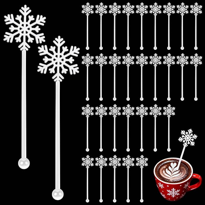 36 Pcs Christmas Drink Stirrers, Snowflake Cocktail Stirrers Plastic Swizzle by DOTFOOT
