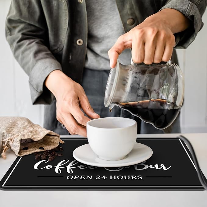 Queekay Coffee Bar Mat for Counter 24" x 16" Absorbent Dish Drying Mat for - Image 6