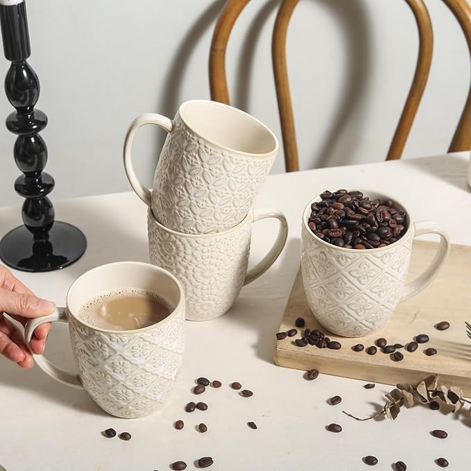 Coffee Mugs 16 Oz, Ceramic Coffee Mugs Set of 4, Large Embossment Cups - Image 6