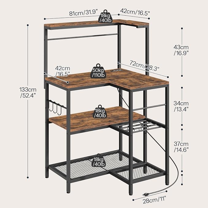 HOOBRO L-Shaped Bakers Rack - Image 3