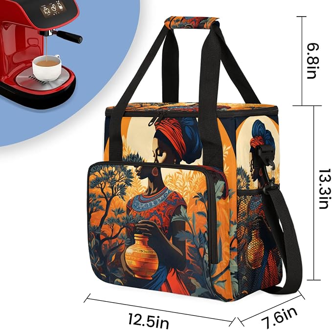 African American Black Women Coffee Maker Carring Bag, Large Insulated Storage - Image 2