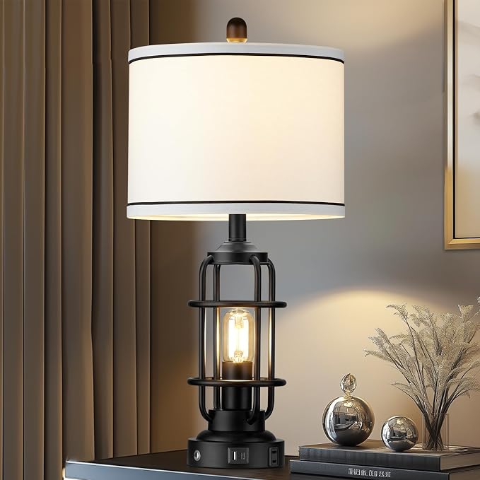 26" Modern Lamp for Living Room, Industrial 3-Way Dimmable Beside Table Lamp by Lolikit