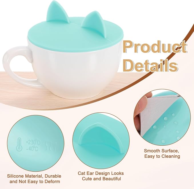 uxcell 3Pcs Silicone Cup Lids, 4.5 Inch Mug Cover Seal Cat Ear Silicone Cup - Image 3