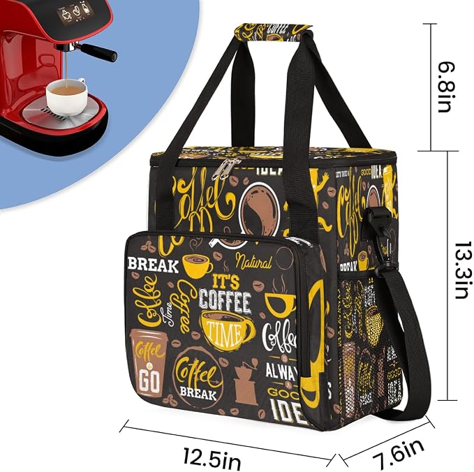 Yellow Coffee Break Cafe Maker Carring Bag Travel Carrying Storage Tote - Image 2