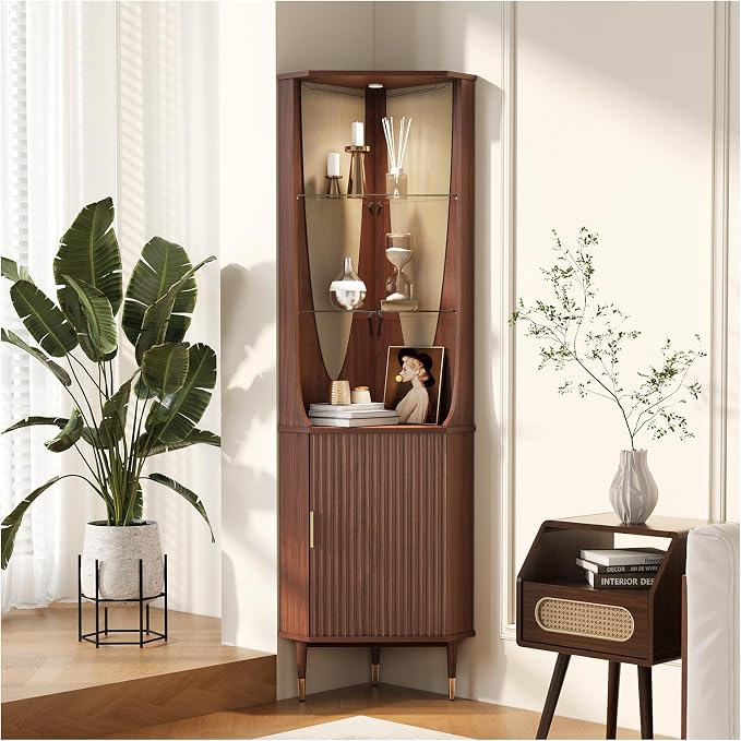 JOINICE 70" Tall Corner Cabinet, Mid Century Modern Cabinet by Joinice