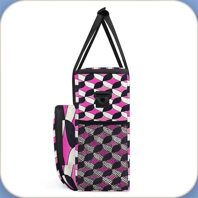 Pink and Black Coffee Maker Travel Bag, Geometric Insulated Grocery Bag Travel - Image 4