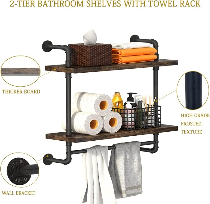 Helsin 24inch Industrial Pipe Shelving Bathroom Shelves Wall Mounted - Image 7