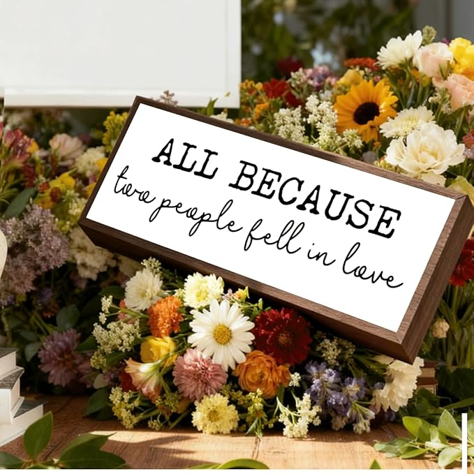 All Because Two People Fell In Love Sign, Farmhouse Wooden Box Signs, Home Decor - Image 4